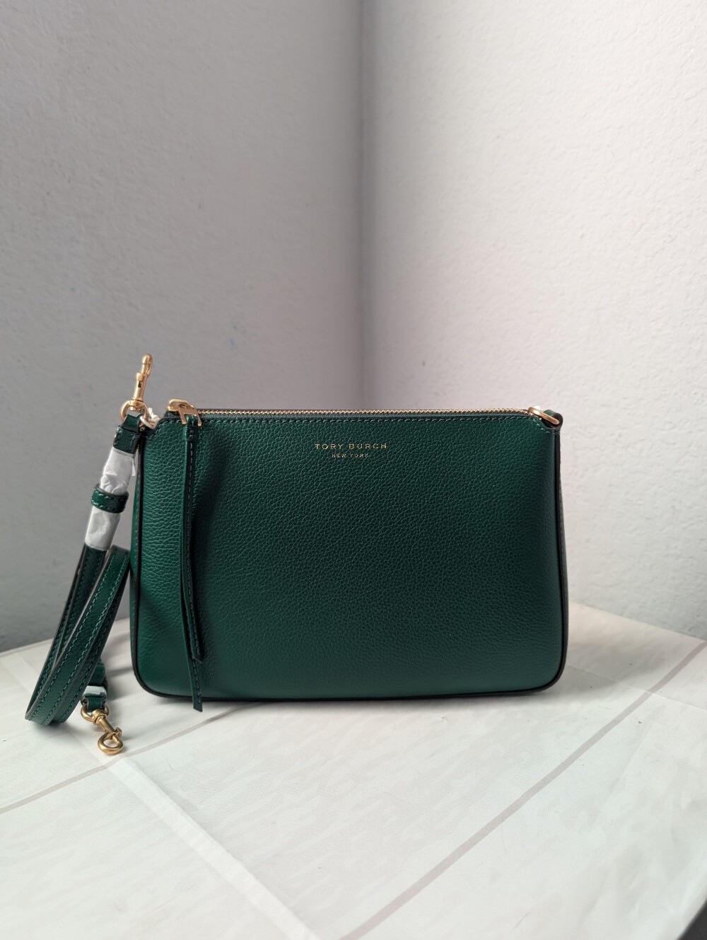 NWT Tory Burch Small Perry Leather Shoulder Bag In Dark Kale